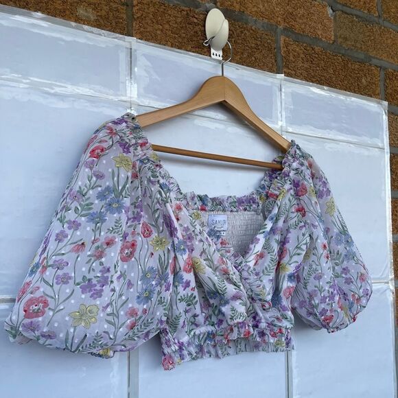 Saylor Teryn multi color floral ruffle smocked top XS - Picture 4 of 14